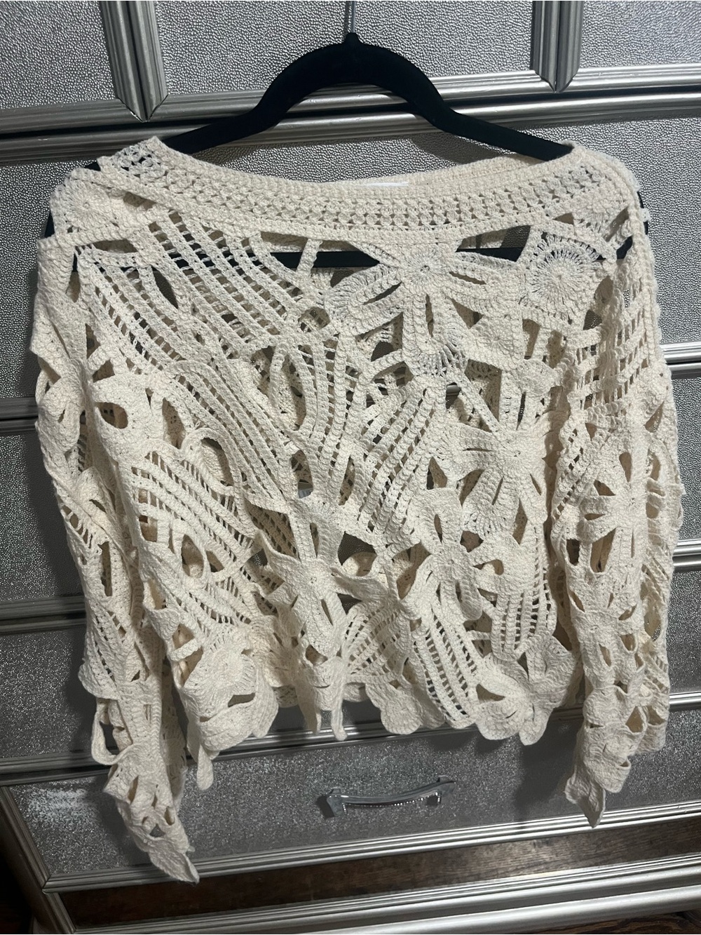 Bluivy Cream Crochet Openwork Pullover